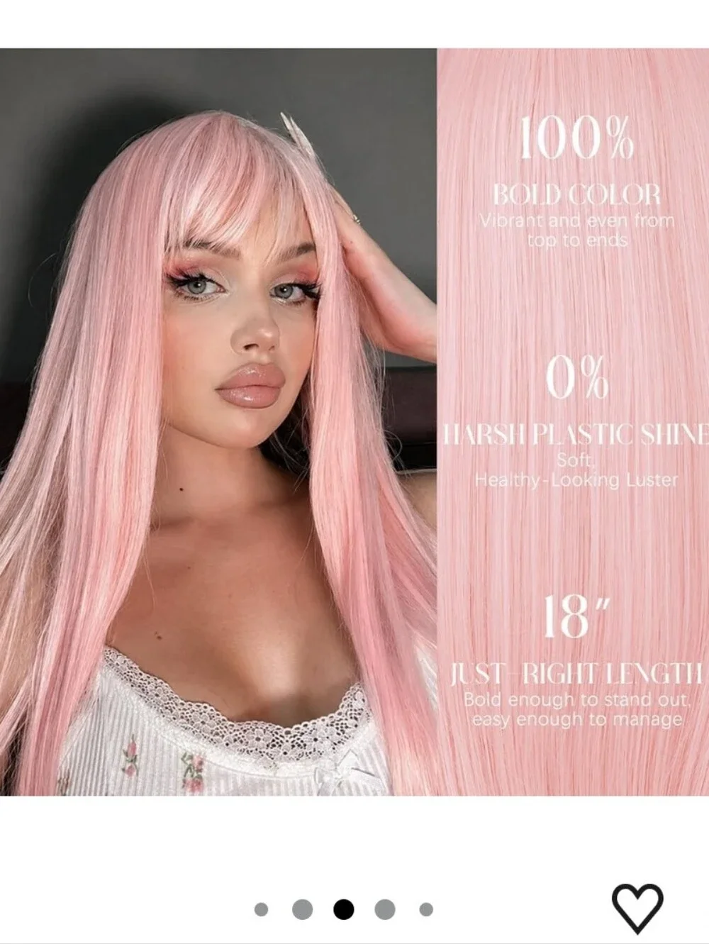 Pink Wig with Bangs 18 Inch Long Straight Colorful Synthetic Wigs for Women
